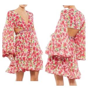 MAC DUGGAL Multicolor Floral Bell Sleeve Mini Dress